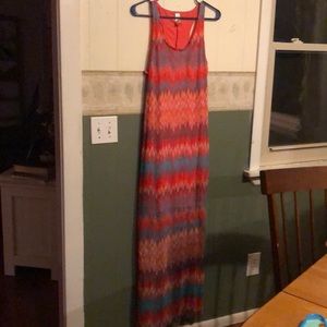 Orange and blue maxi dress sheer bottom
